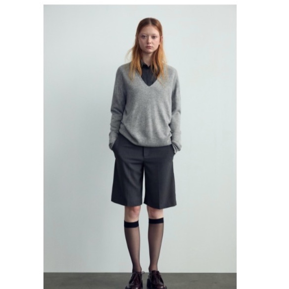 Zara Gray Knee-Length Tailored Shorts - flowy shorts w high waist